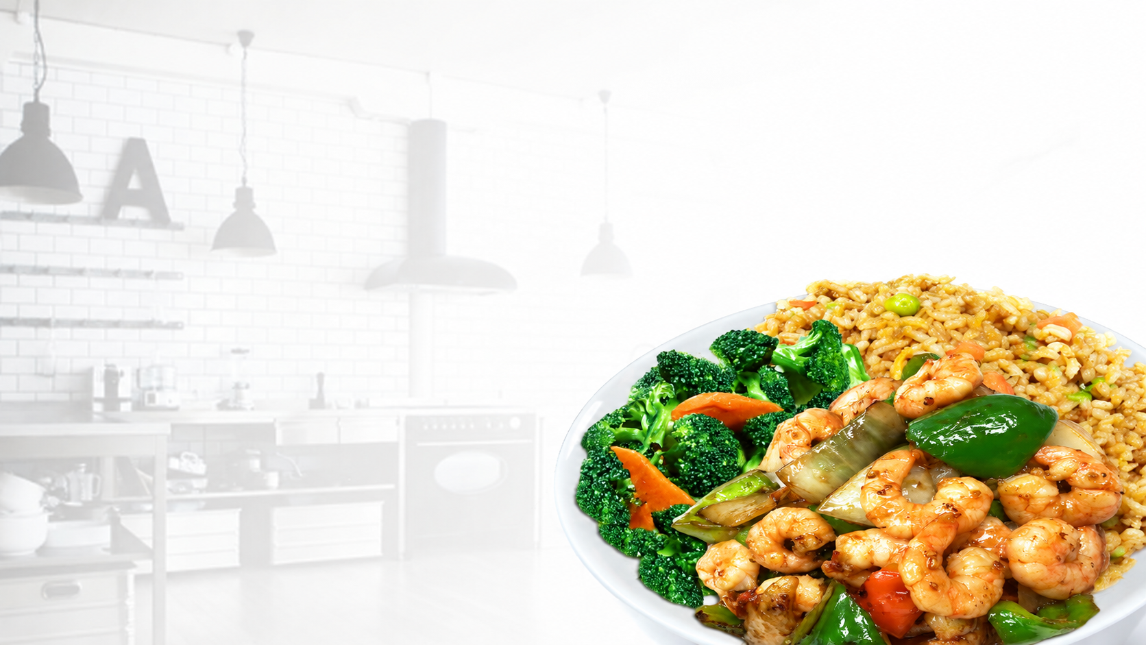 China Max seafood combo with shrimp, broccoli, and fried rice